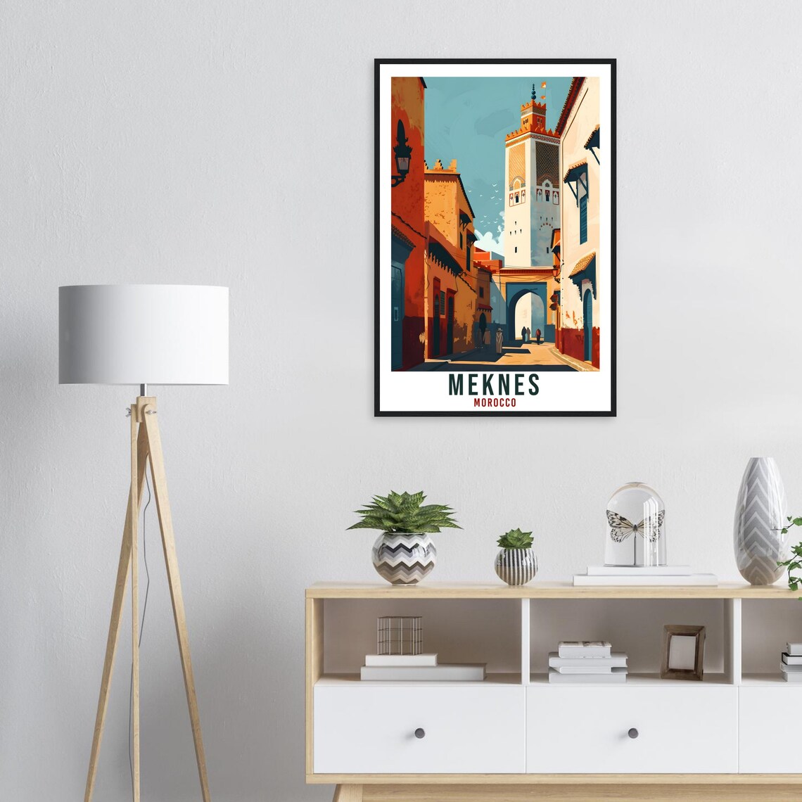 Meknes Morocco Vintage Travel Poster Old Medina Minaret Street - Image 2