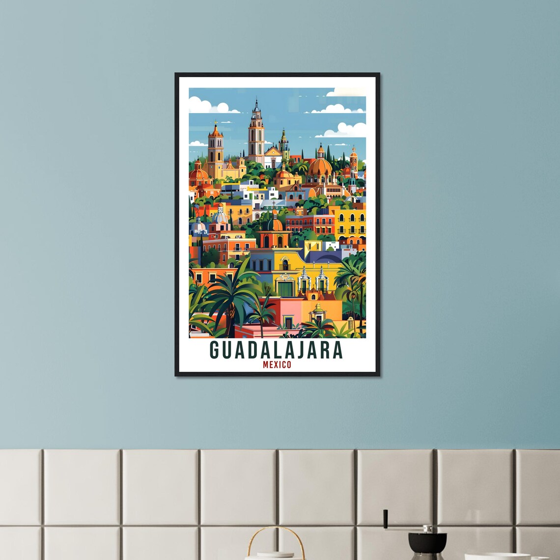 Guadalajara Mexico Palm Trees Colonial Cityscape Travel Poster - Image 2