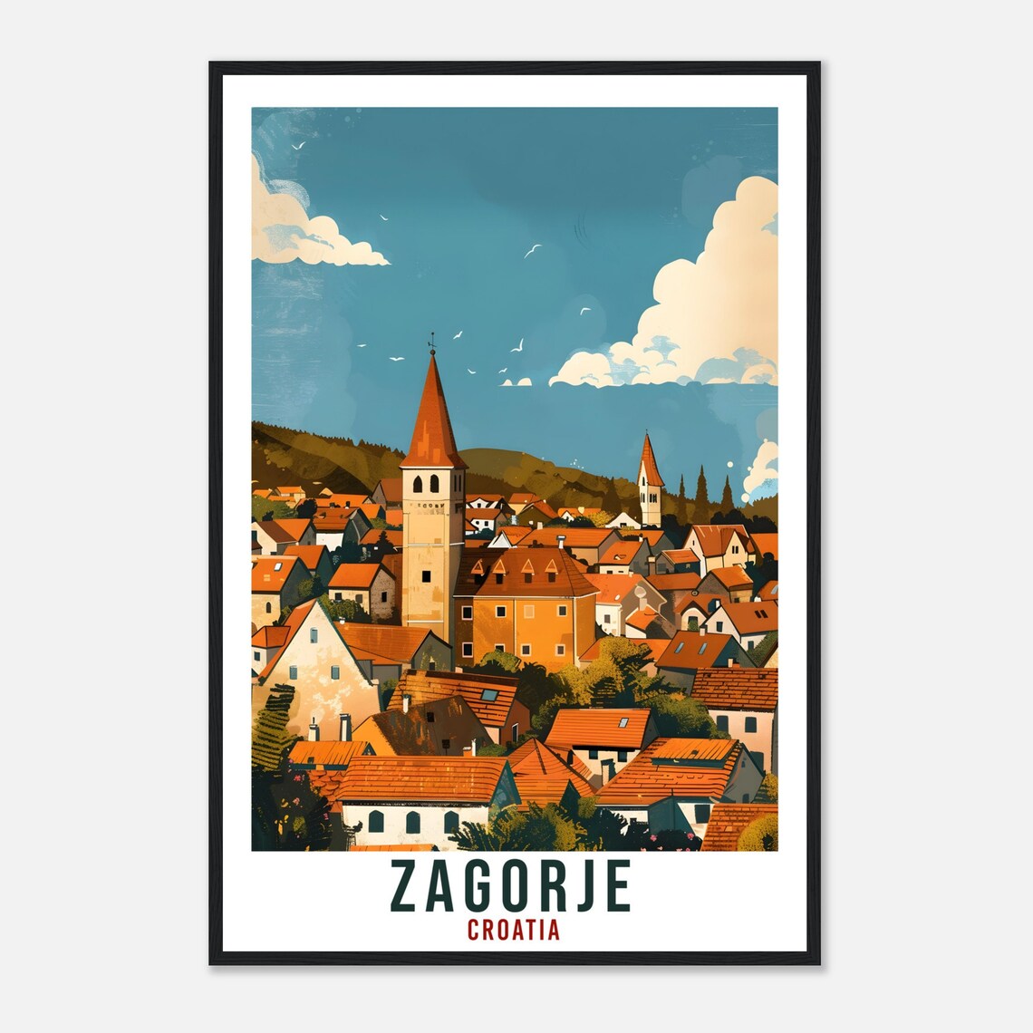 Zagorje Croatia Countryside Village Church Spires Travel Poster - Image 4