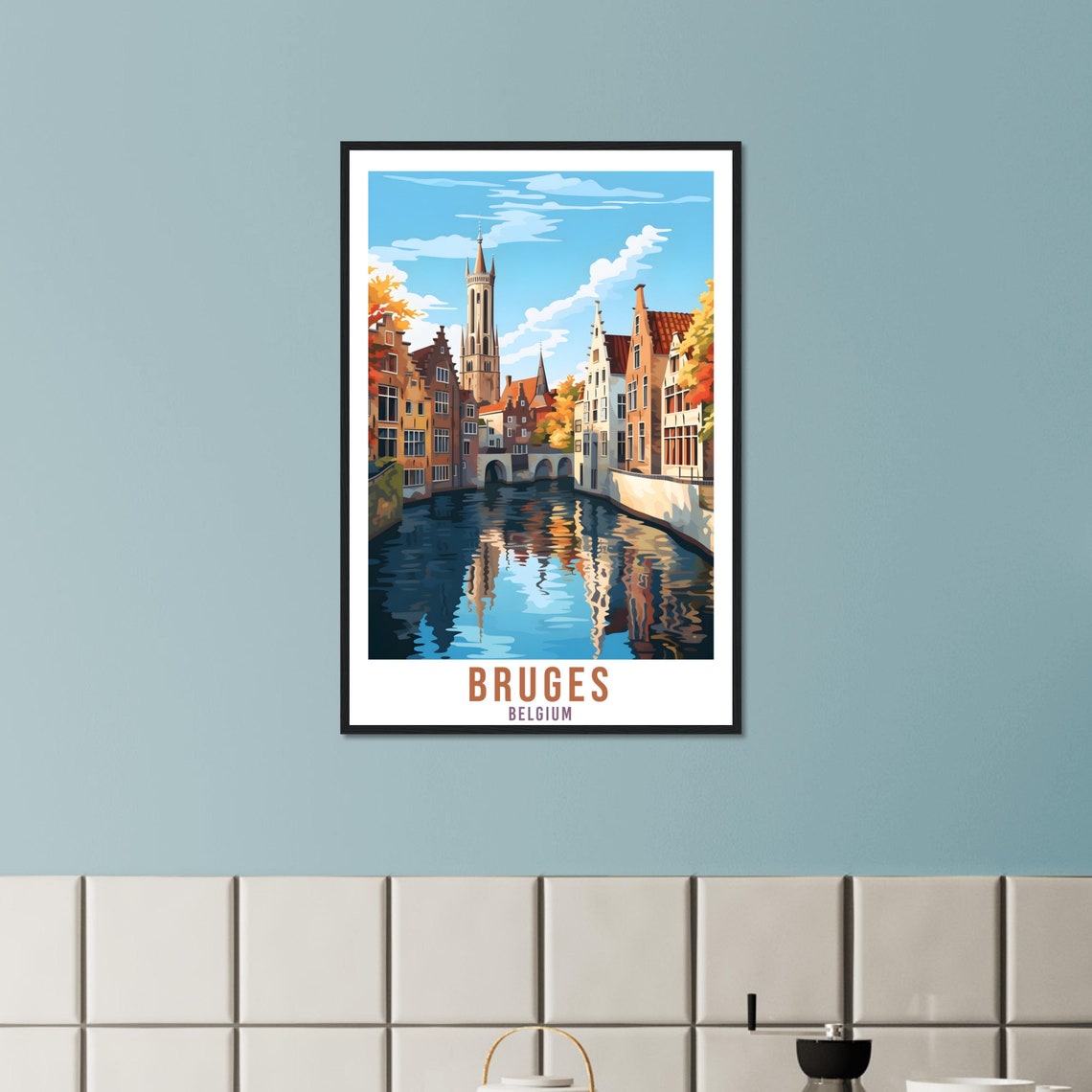 Bruges Belgium Canal Travel Poster Vintage Illustration Style - Image 4