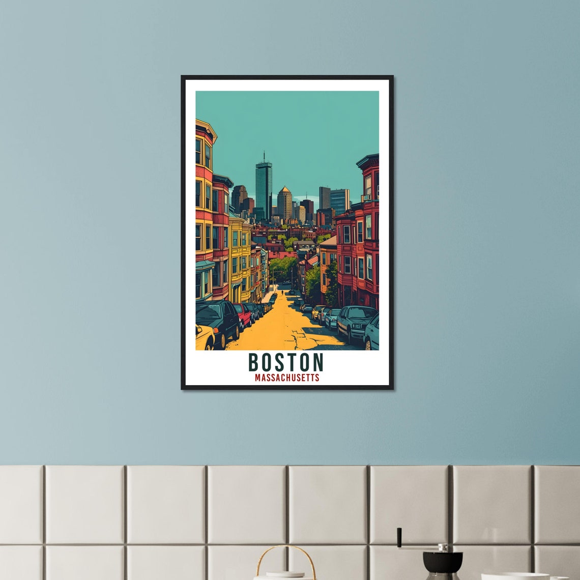 Boston Massachusetts Brownstone Street Downtown Skyline Poster - Image 4