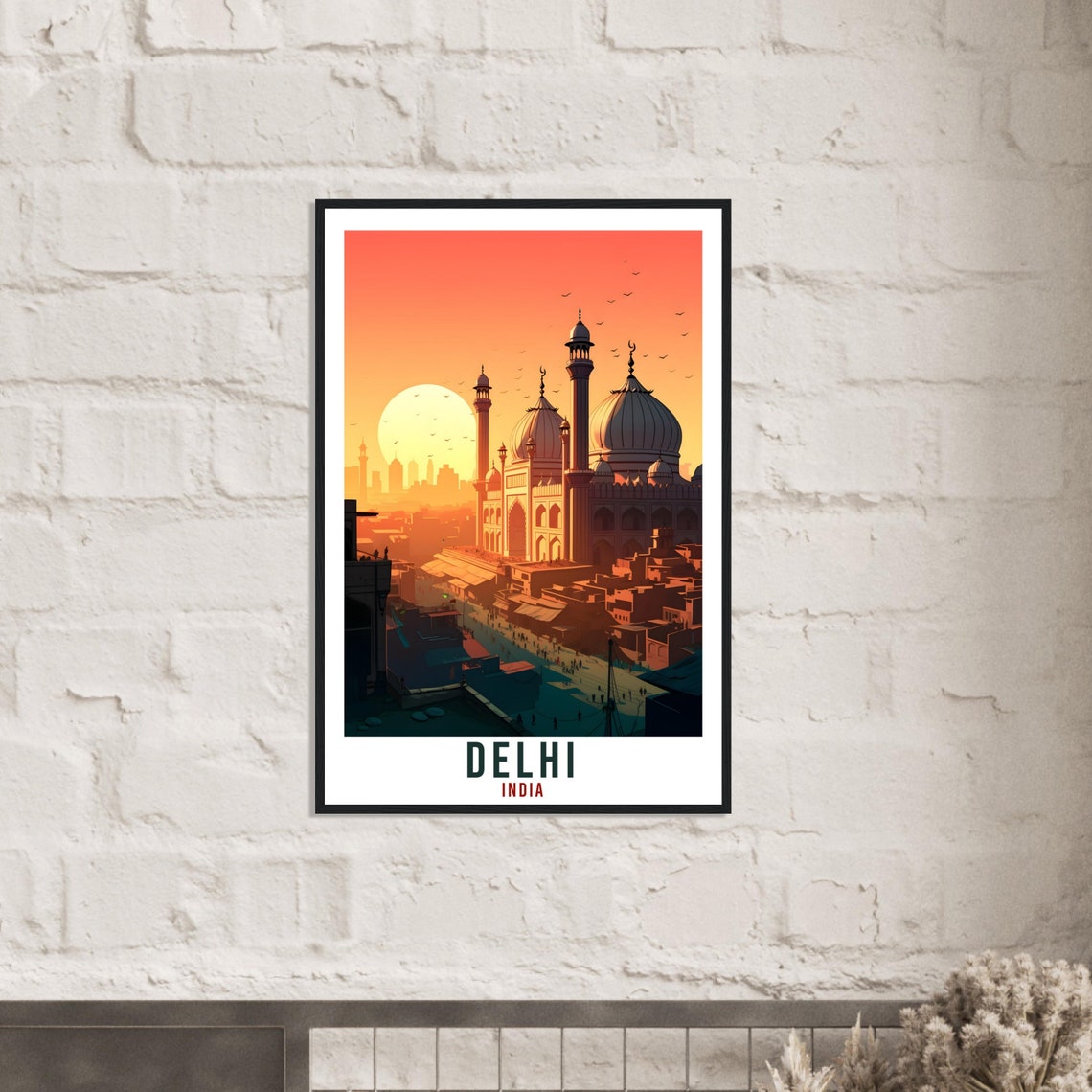 Delhi India Old Mosque Sunset City Skyline Vintage Travel Poster - Image 2