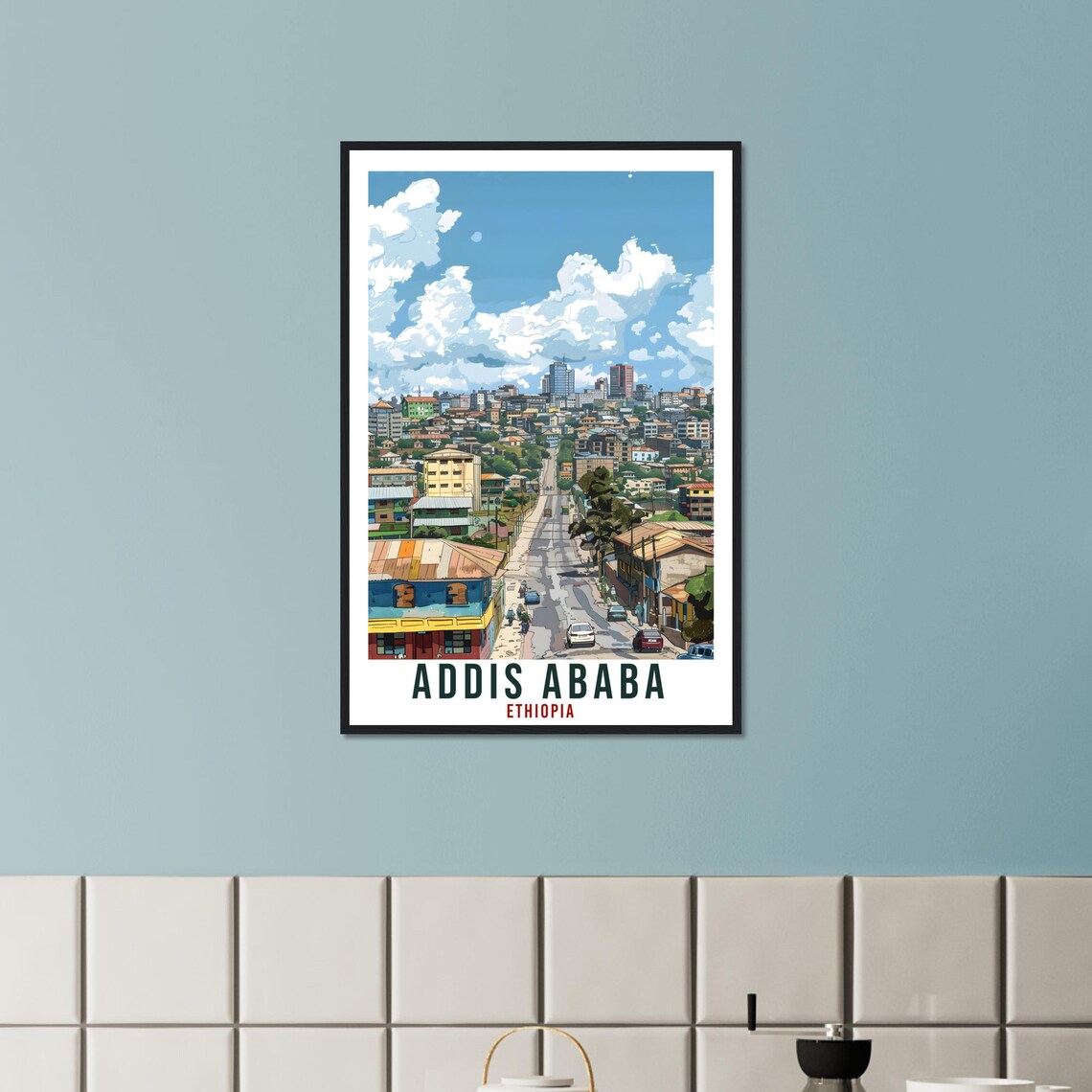Addis Ababa Ethiopia Lively City Street Scene Retro Travel Poster - Image 2