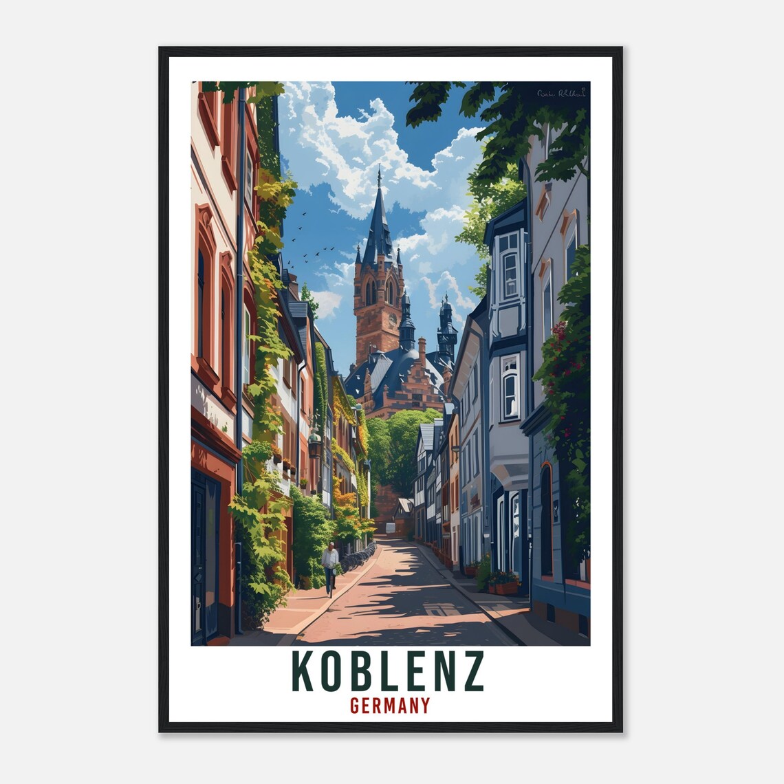 Koblenz Germany Old Town Church Tower Cobblestone Street Poster - Image 4