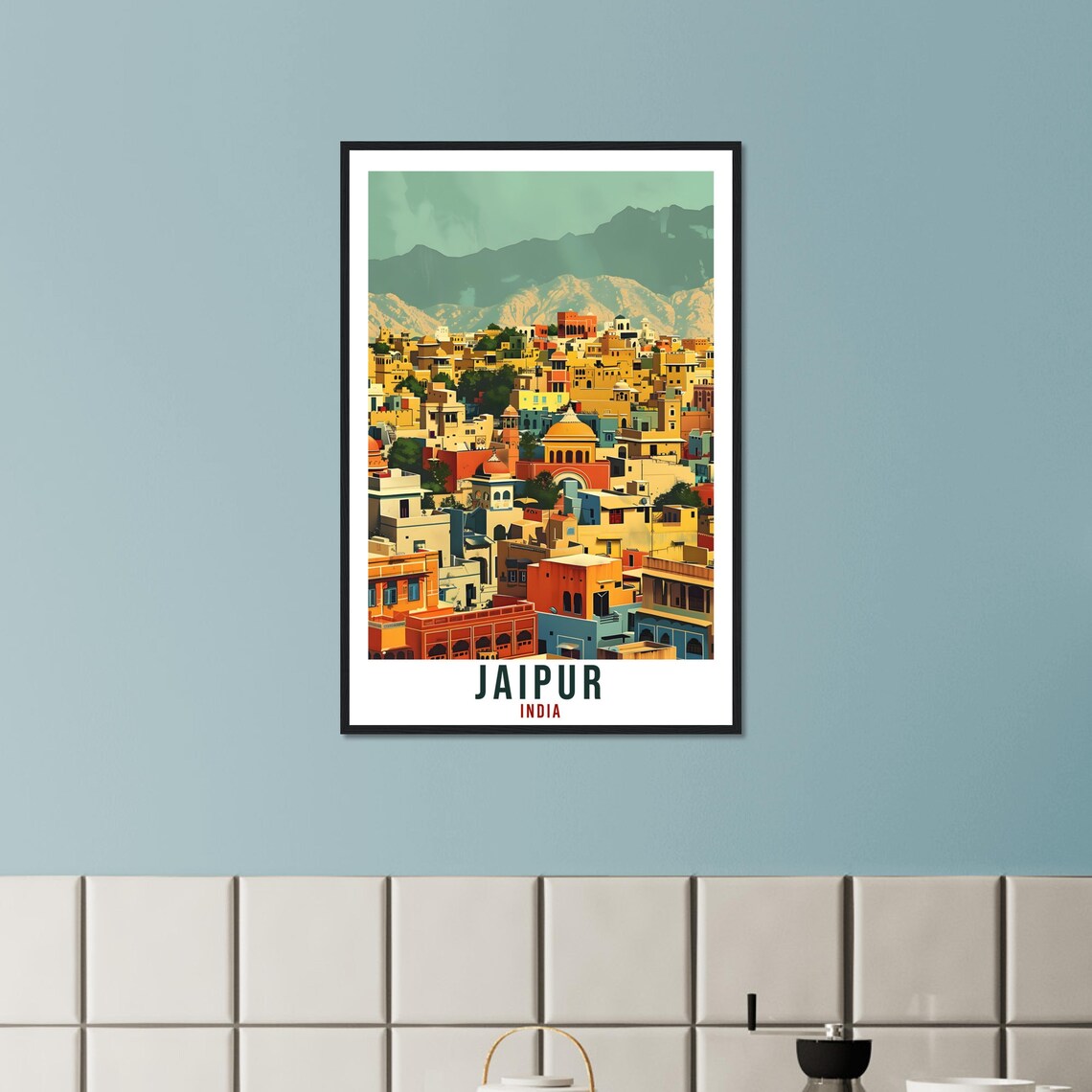 Jaipur India Pink City Old Town Mountains Vintage Travel Poster - Image 2