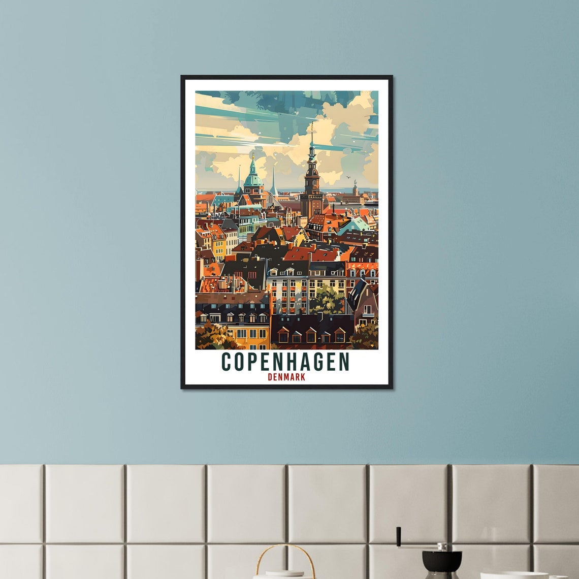 Copenhagen Colorful Rooftops Historic Towers Denmark Travel Poster - Image 2