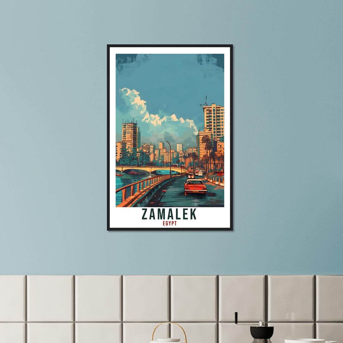 Zamalek Egypt City Bridge Sunset Vintage Urban Travel Poster - Image 2