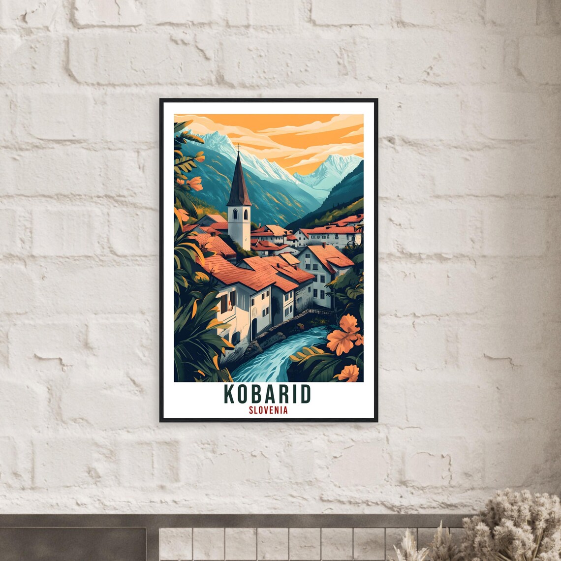 Kobarid Slovenia Village Church Riverside Vintage Travel Poster - Image 2