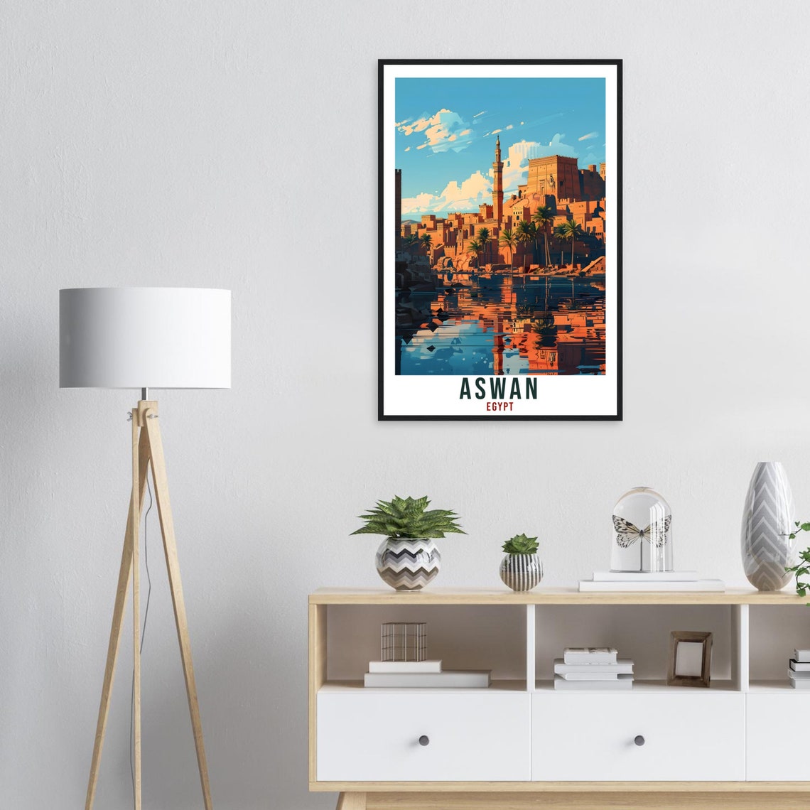 Aswan Egypt Riverside Old Town Travel Scene Illustration Poster - Image 2