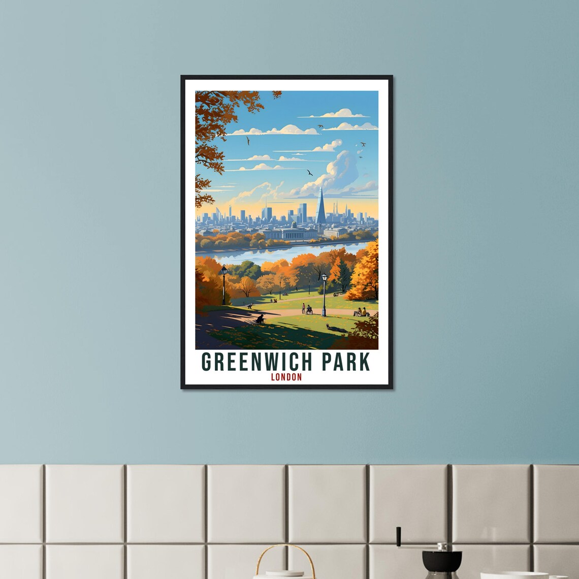 Greenwich Park London Autumn Golden Hour Skyline Travel Poster - Image 2
