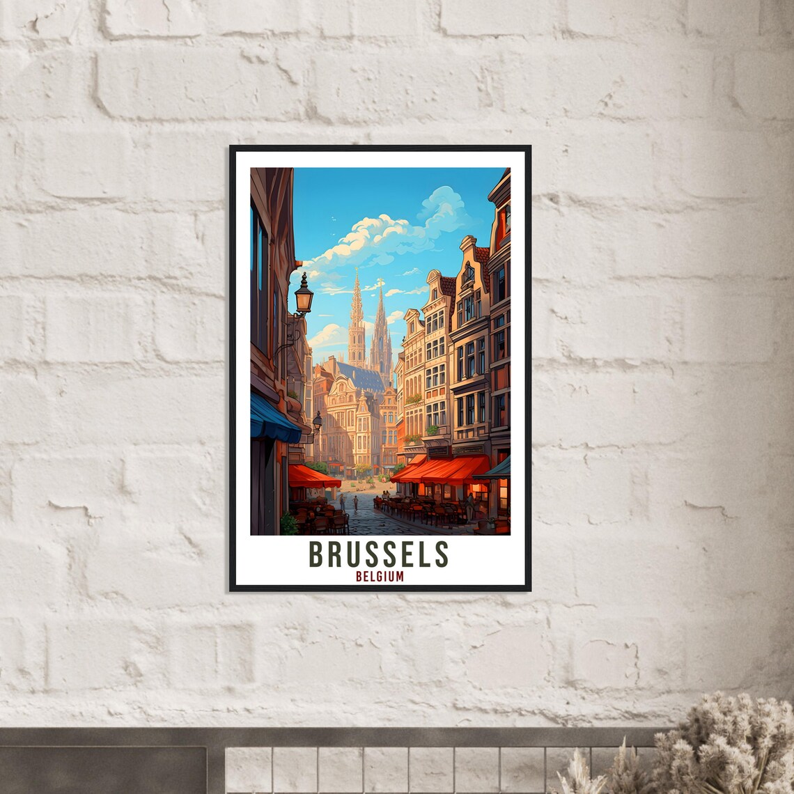 Brussels Belgium Cafe Street Travel Poster Retro Old Town Charm - Image 4