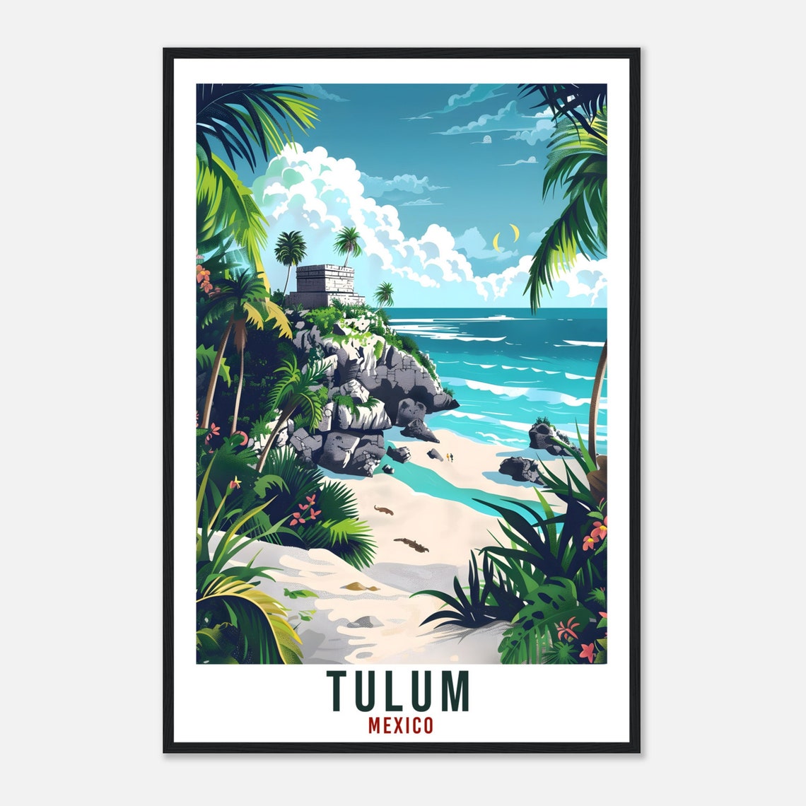 Tulum Mexico Mayan Ruins Cliffside Retro Yucatan Travel Poster - Image 4