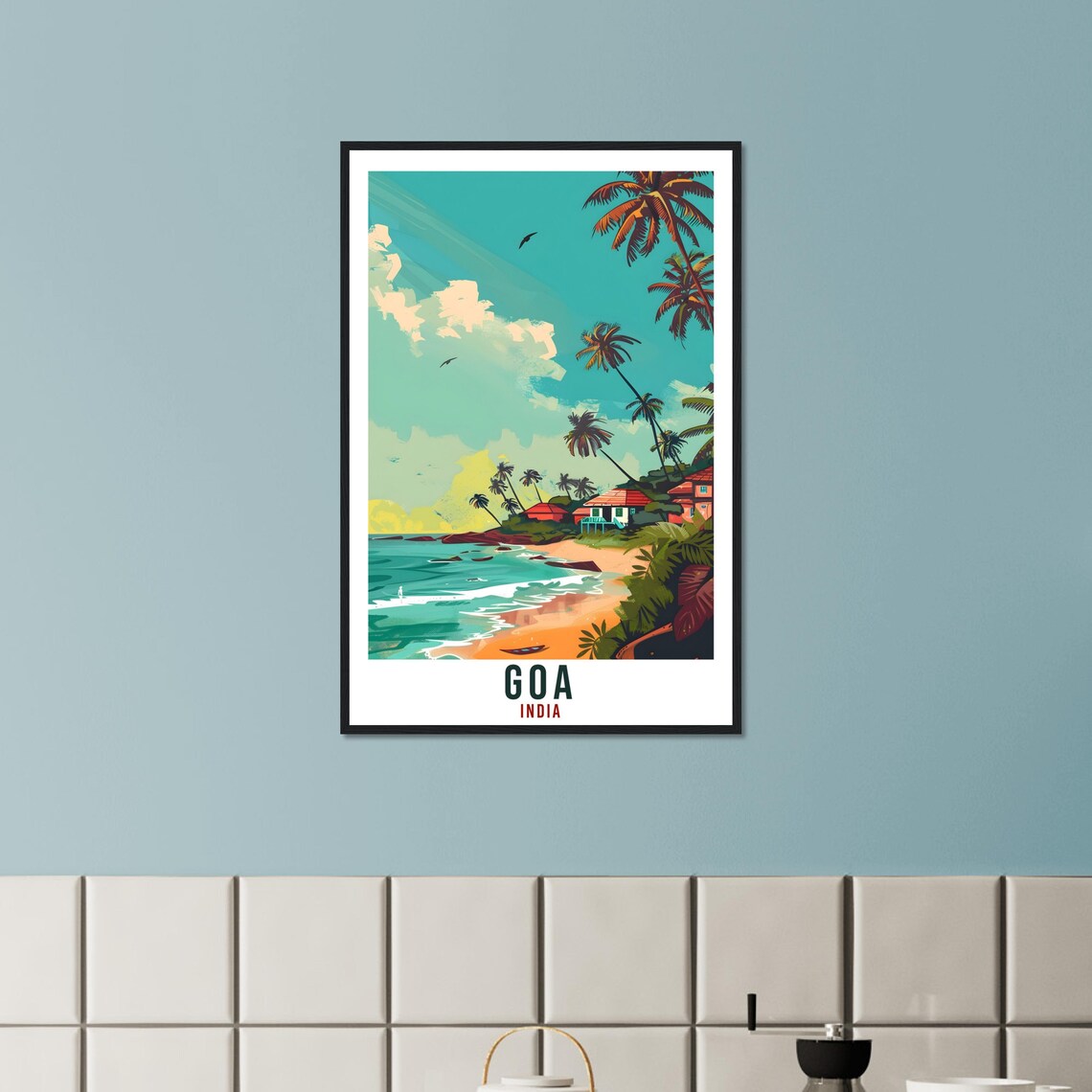 Goa India Tropical Beach Palm Trees Vintage Sunset Travel Poster - Image 2