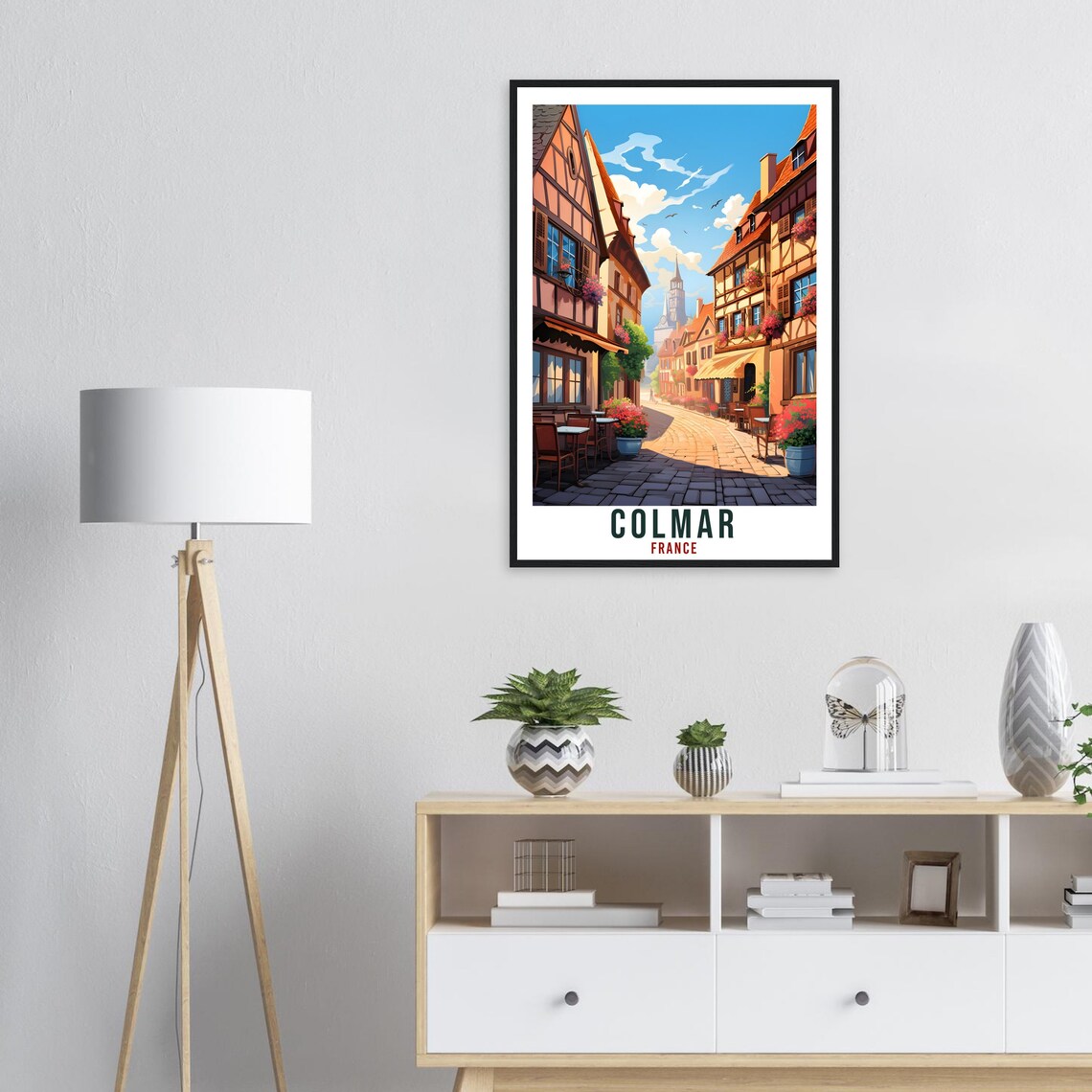 Colmar France Half Timbered Street Cafe Vintage Travel Poster - Image 4