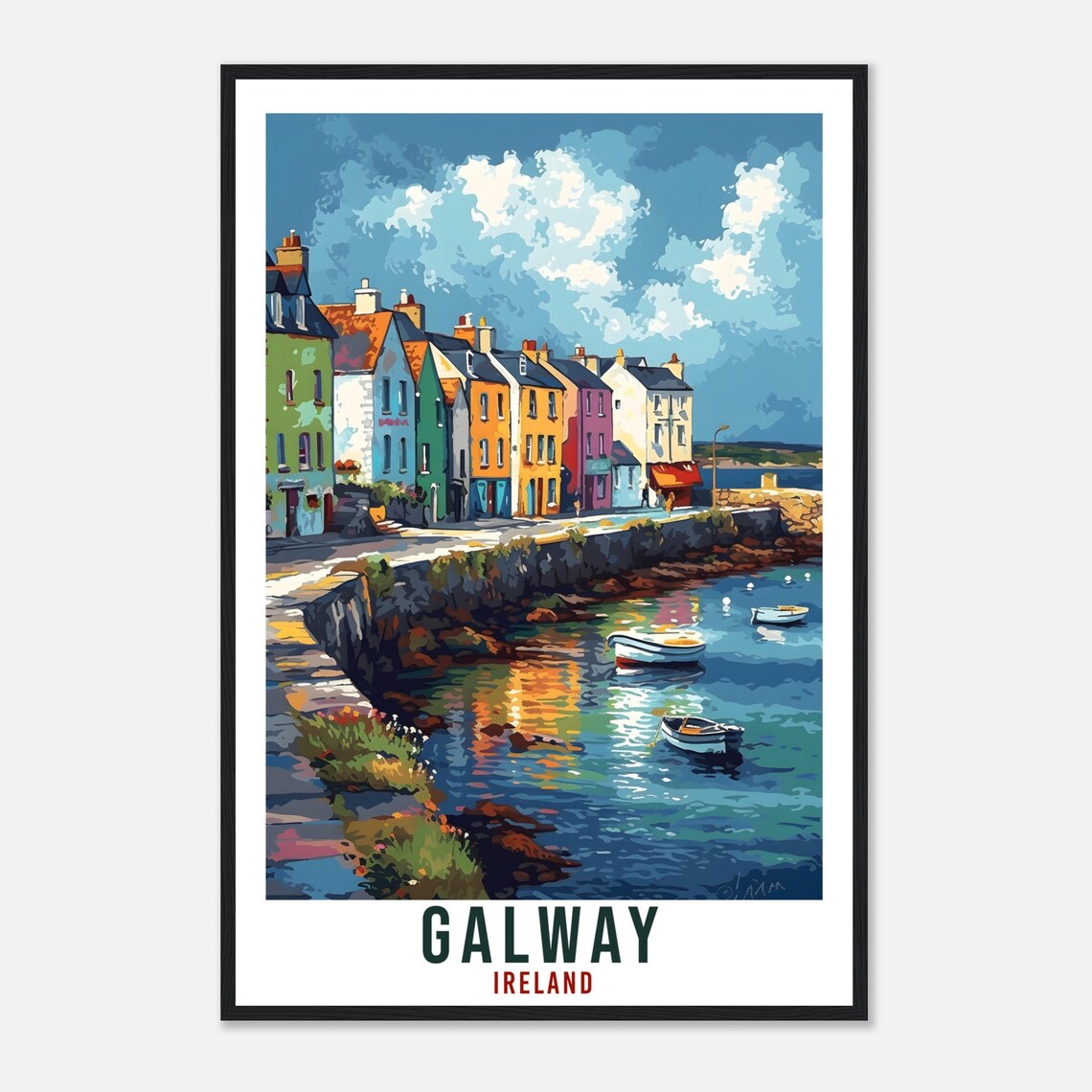 Galway Ireland Travel Poster Colorful Harbor Boats Coastal Artwork - Image 4
