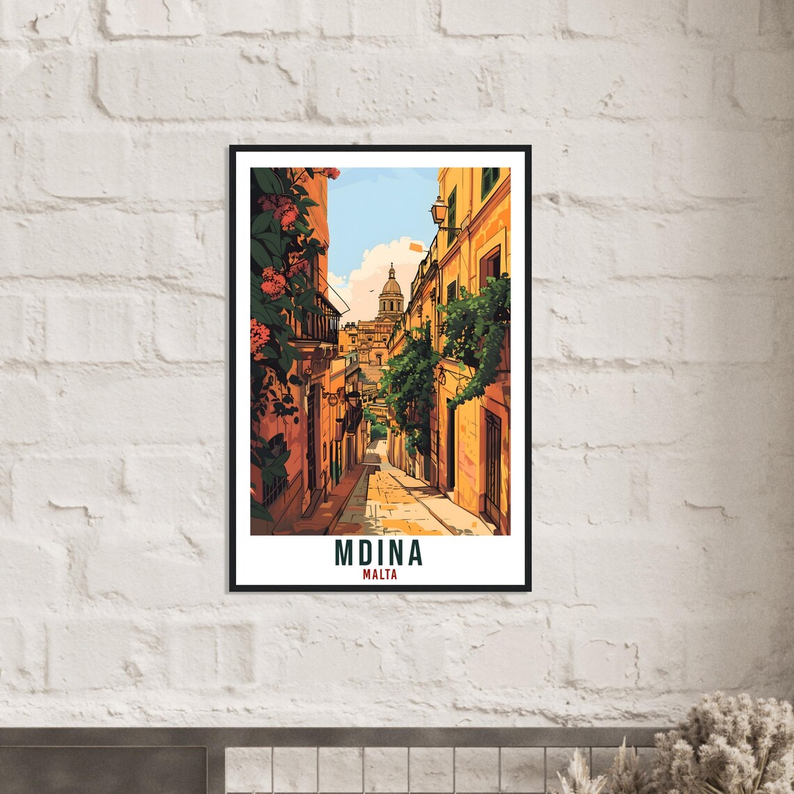Mdina Malta Narrow Street Cathedral Dome Old Town Travel Poster - Image 3