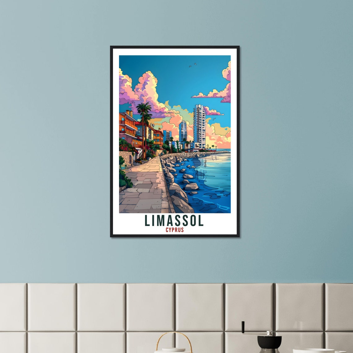 Limassol Cyprus Vintage Seaside Promenade Travel Sunny Poster - Image 2