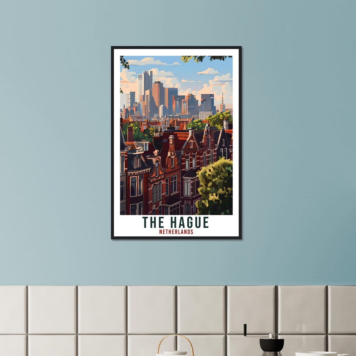The Hague Canal Houses Modern Skyline Netherlands Travel Poster - Image 2