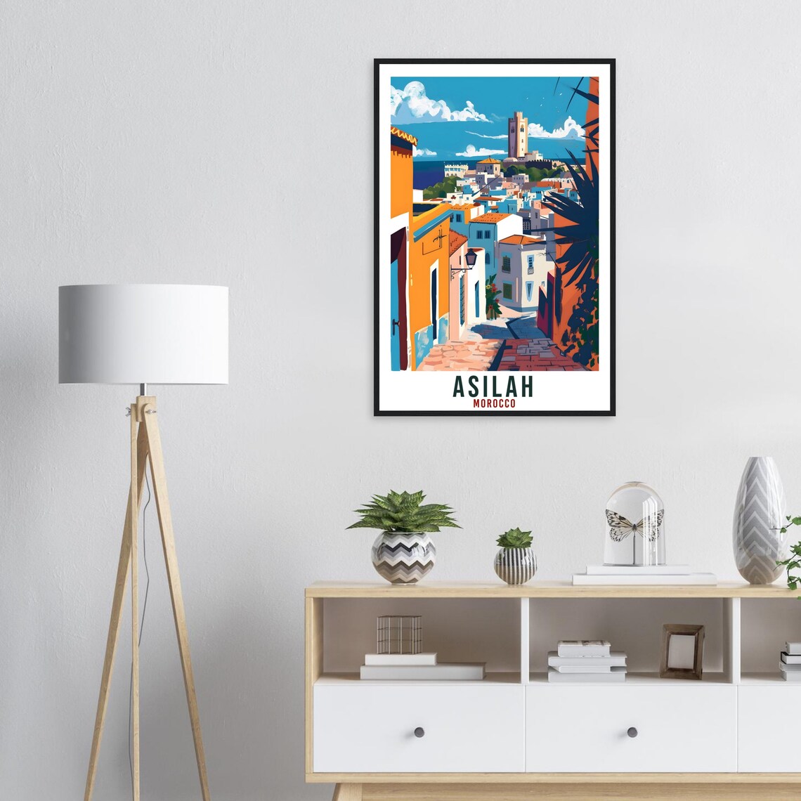 Asilah Morocco Colorful Alley Old Tower Seaside Town Travel Poster - Image 2