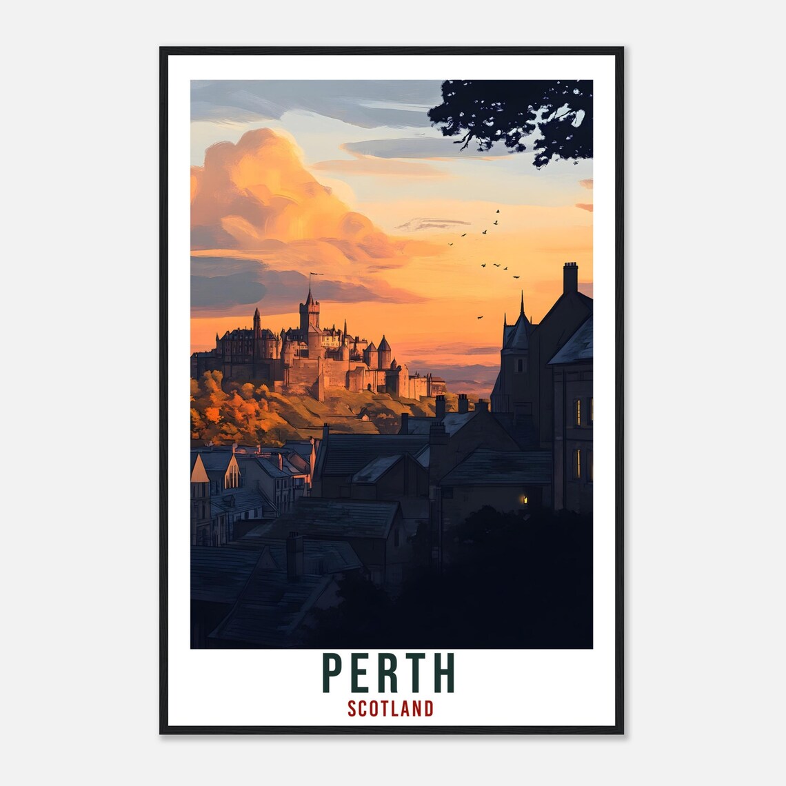 Perth Scotland Vintage Castle Sunset Skyline Travel Sunny Poster - Image 4