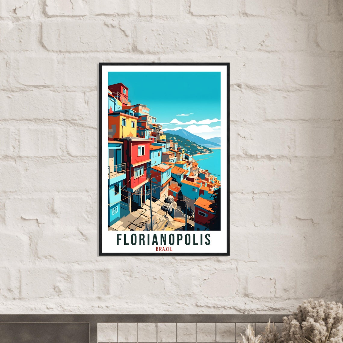 Florianopolis Brazil Colorful Hillside Street Ocean View Poster - Image 2