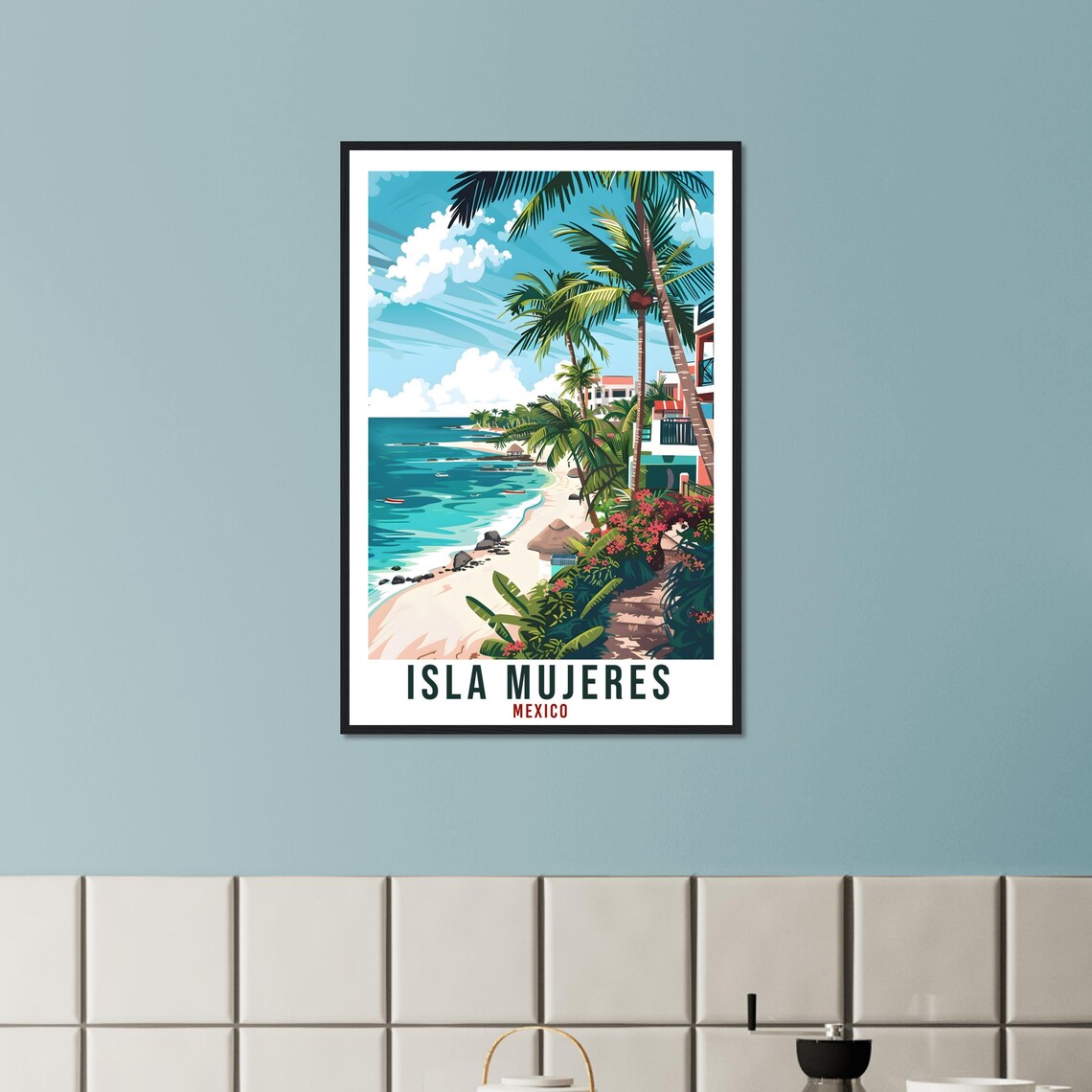 Isla Mujeres Mexico Caribbean Beach Palms Turquoise Water Cliff Poster - Image 3