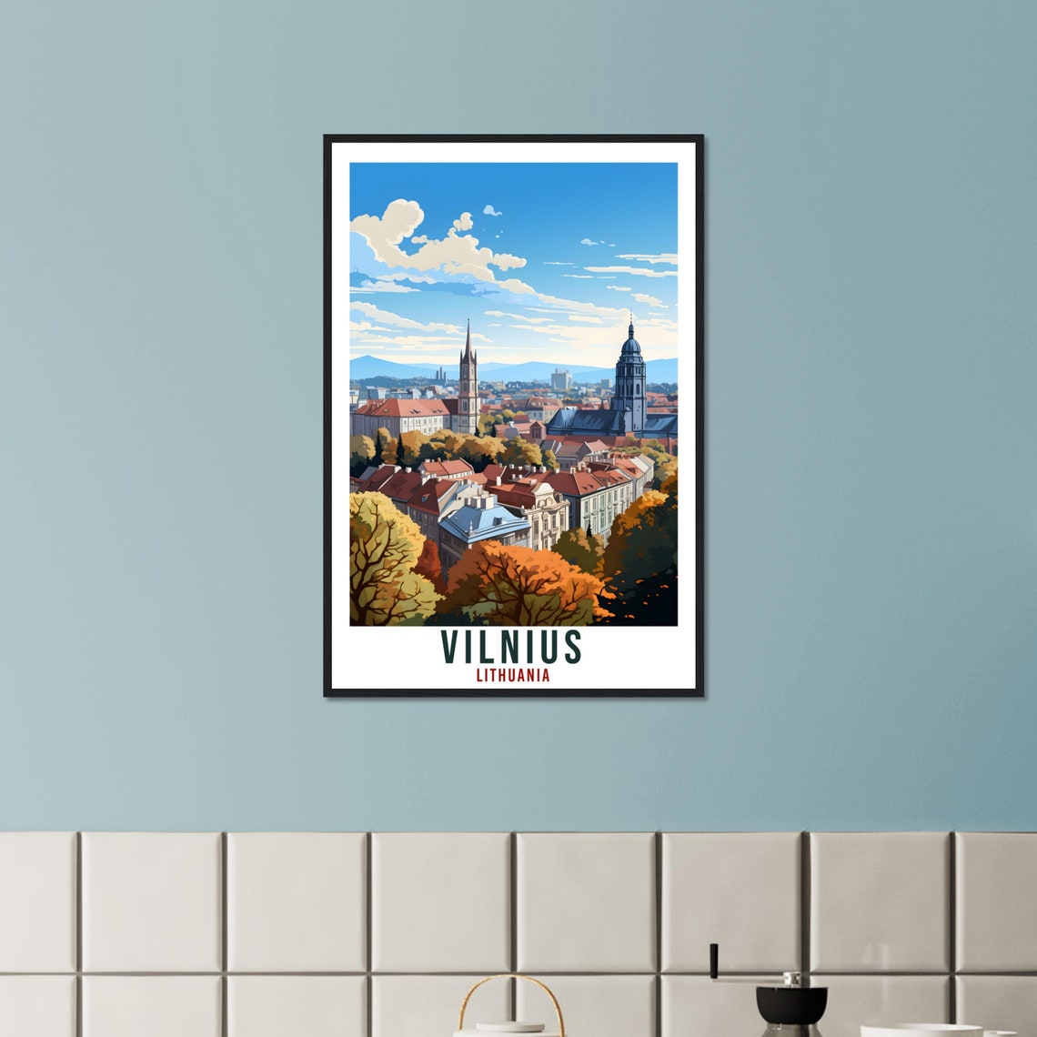 Vilnius Lithuania City Panorama Church Spires Autumn Vintage Poster - Image 3
