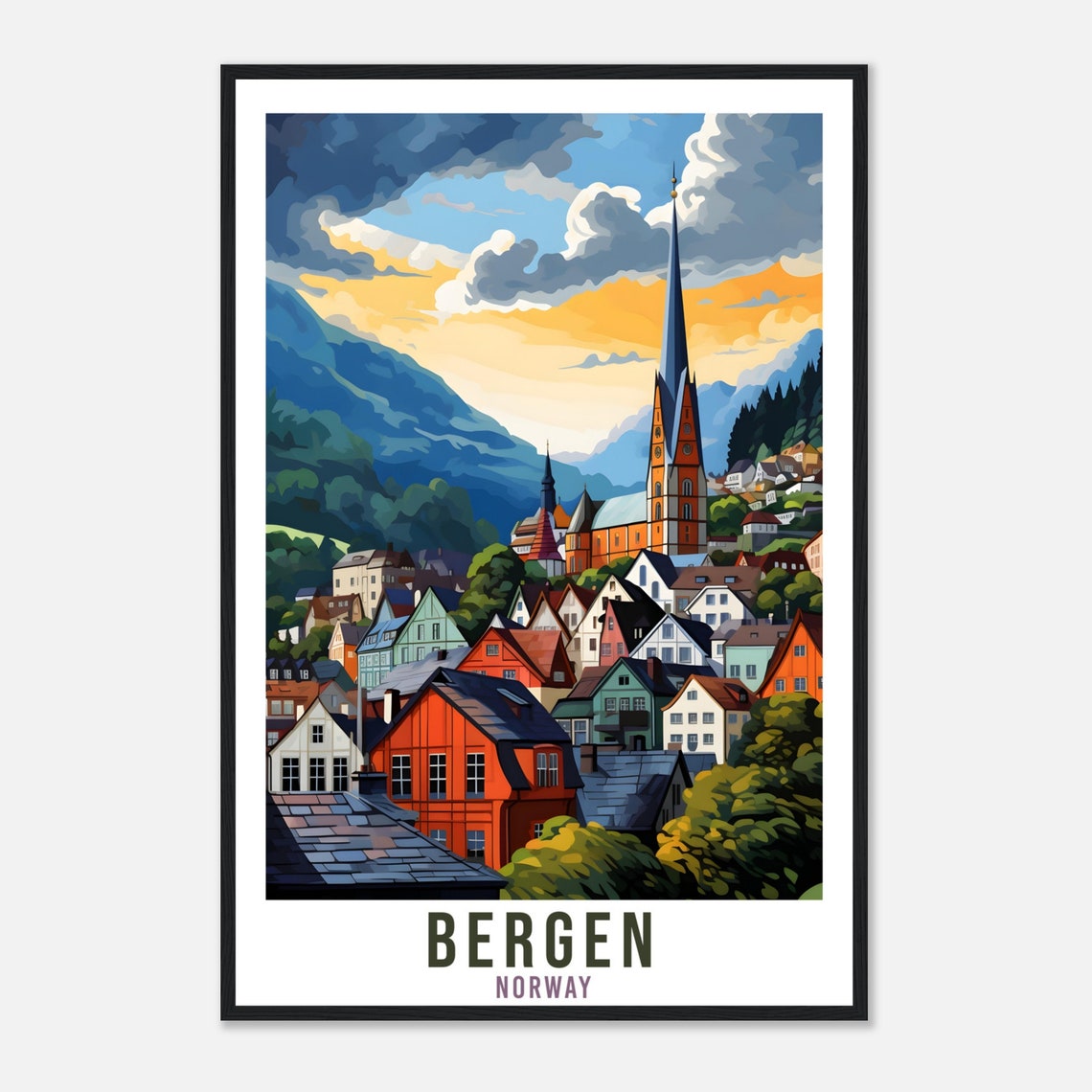 Bergen Norway Travel Print Bergen Wall Hanging Norway Arctic Bergen Travel Poster Norway Wall Art Bergen Travel Poster Bergen City Decor - Image 4