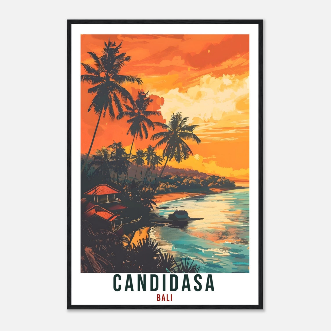 Candidasa Bali Sunset Palm Beach Illustrated Vintage Travel Poster - Image 4