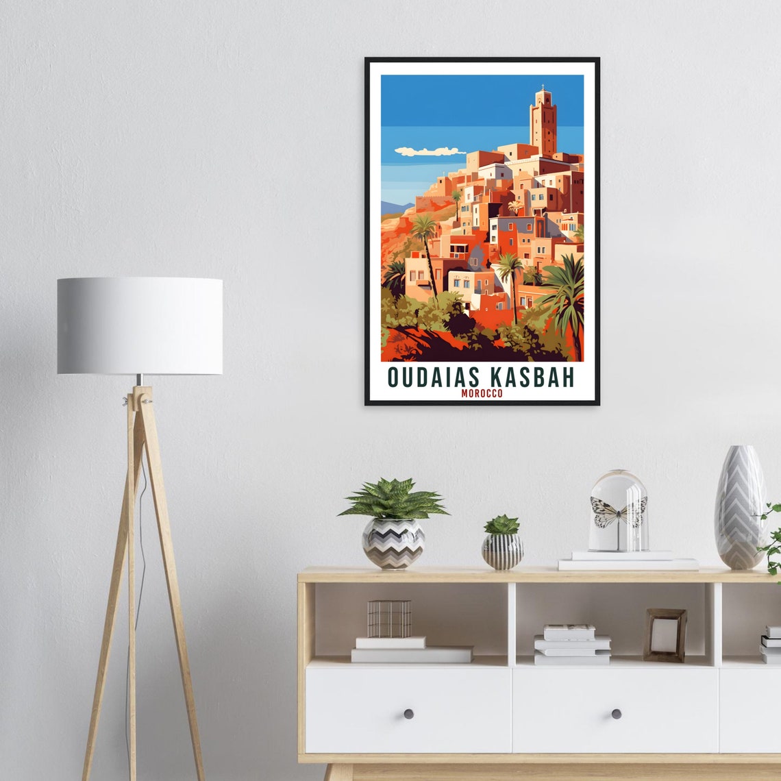 Oudaias Kasbah Morocco Hillside Old Town Mosque Tower Art Poster - Image 2