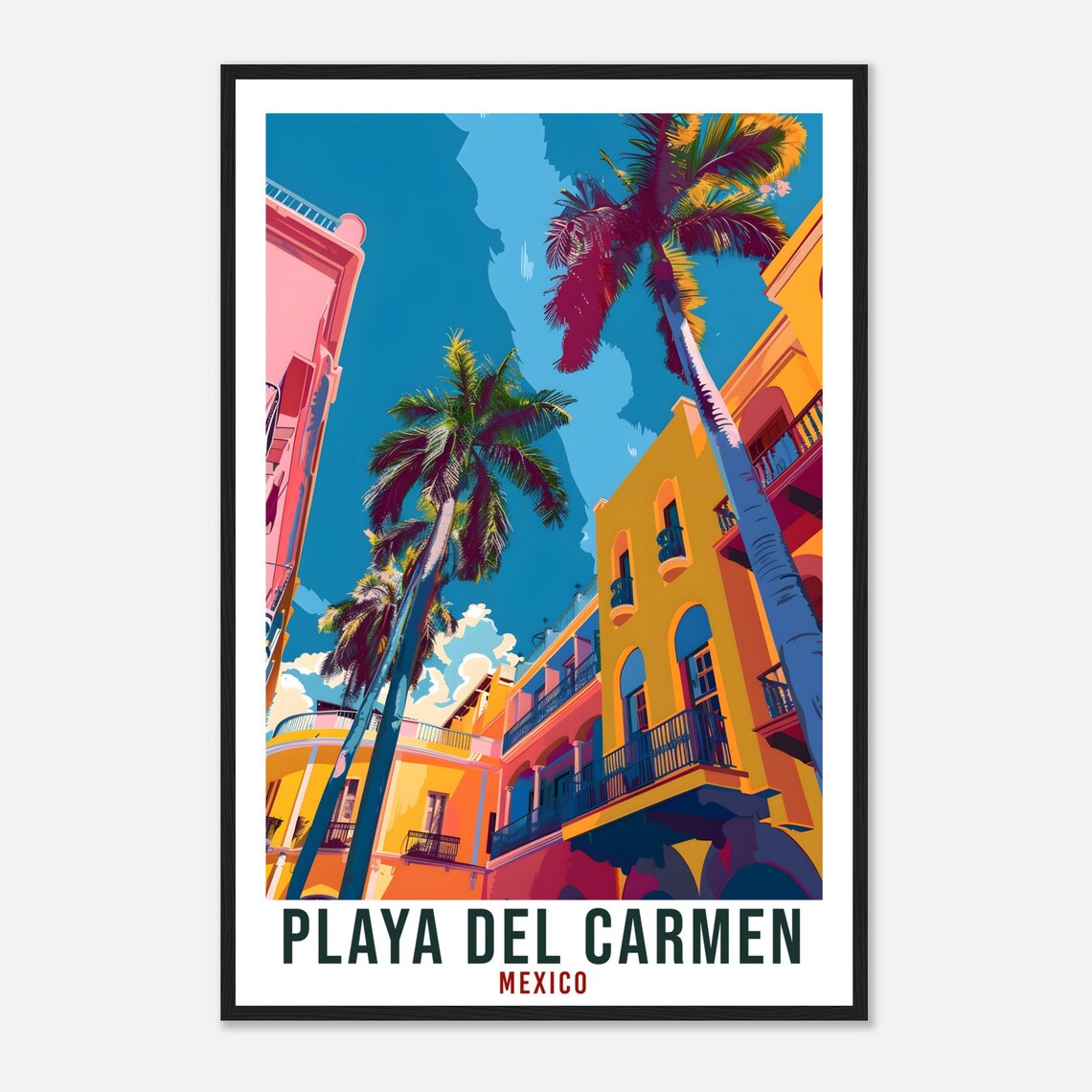 Playa del Carmen Mexico Riviera Maya Colorful Street Palms Sky View Poster - Image 4