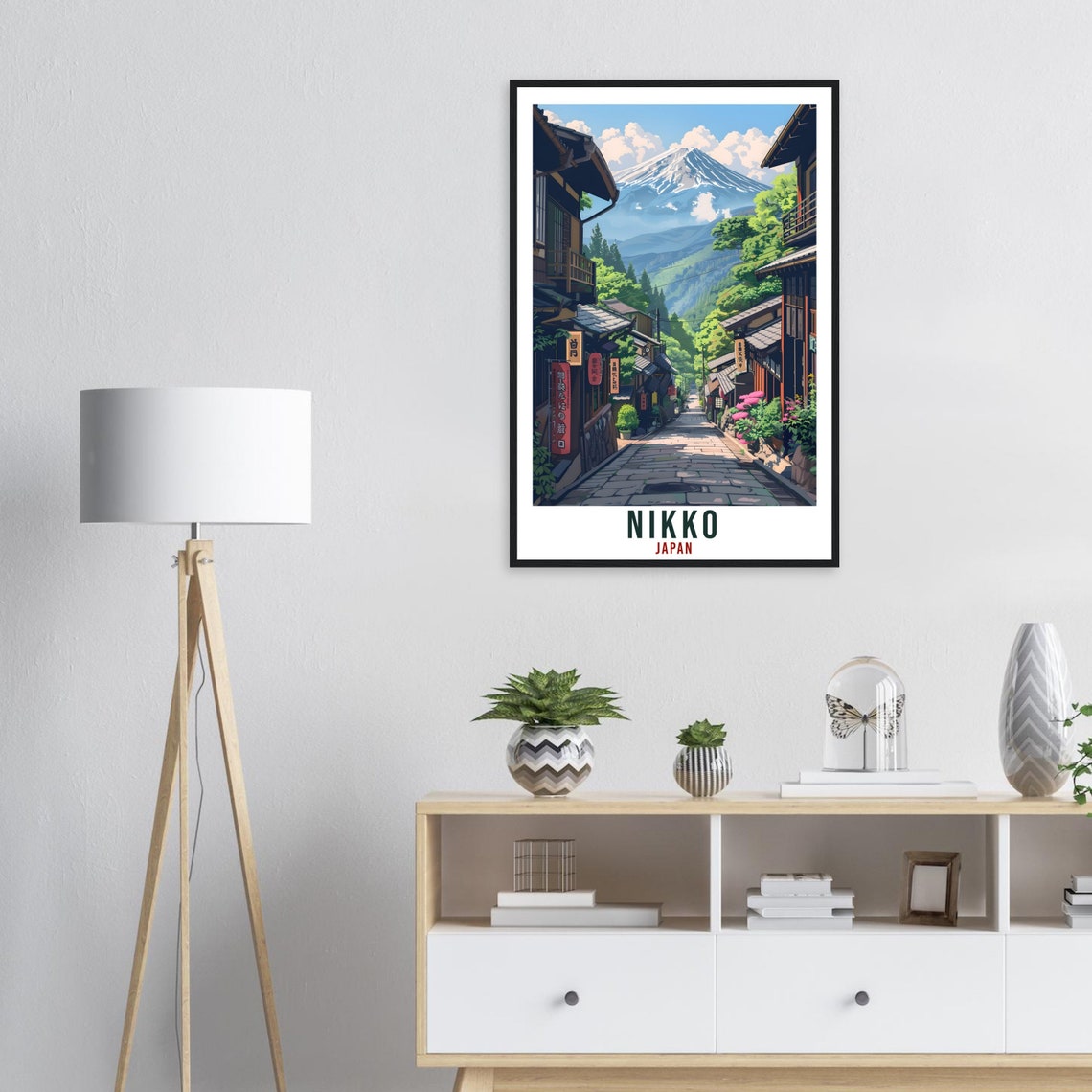 Nikko Japan Stone Street Mount Fuji Traditional Travel Poster - Image 3