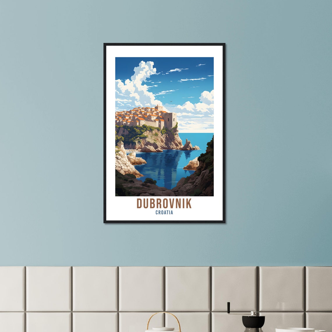 Dubrovnik Croatia Walled Old Town Cliffs Adriatic Sea Travel Poster - Image 2