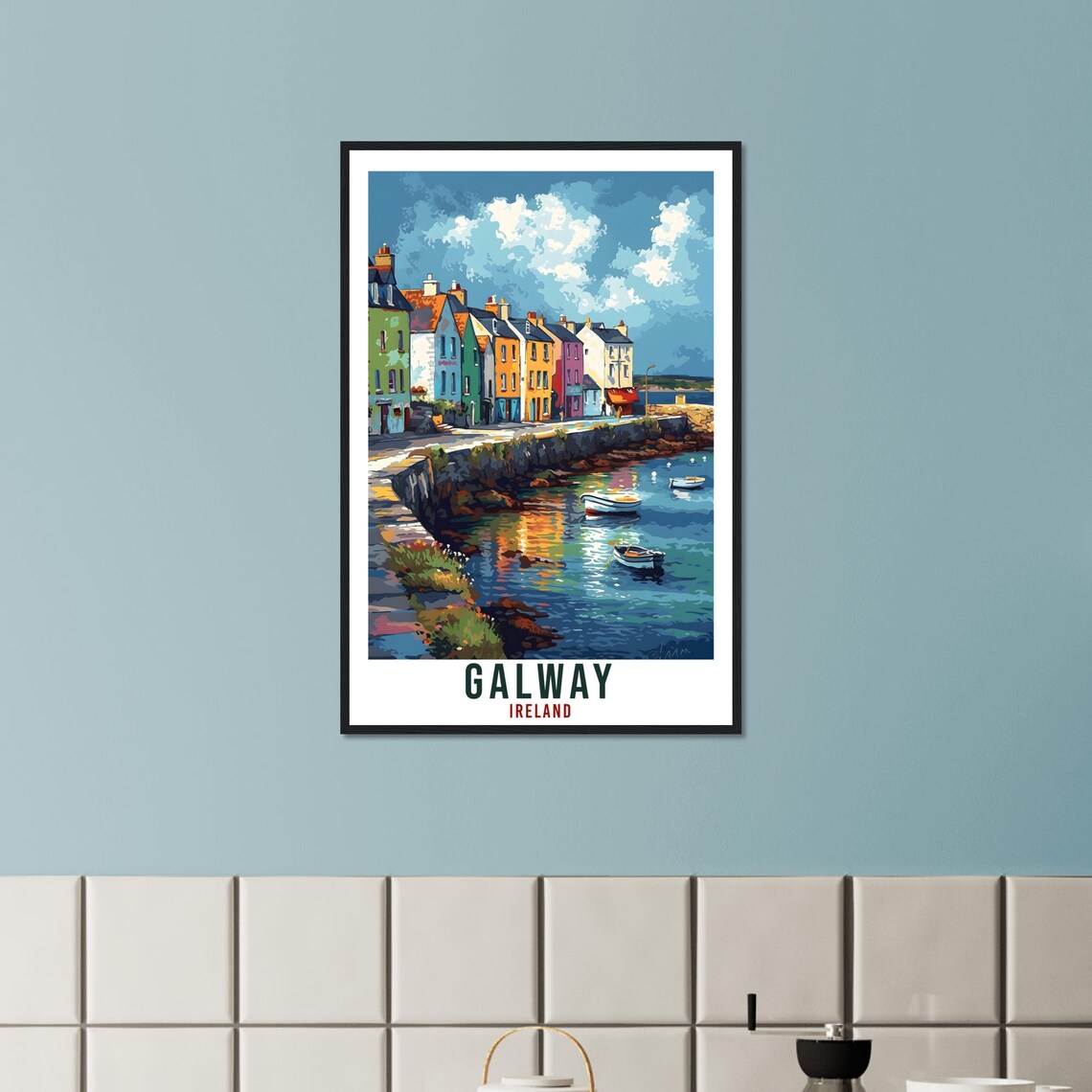 Galway Ireland Travel Poster Colorful Harbor Boats Coastal Artwork - Image 2