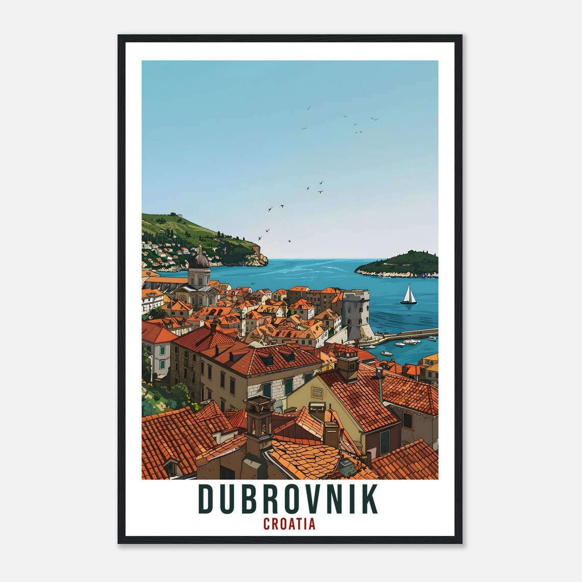 Dubrovnik Croatia Old Town Walls Coast Vintage Style Travel Poster - Image 4