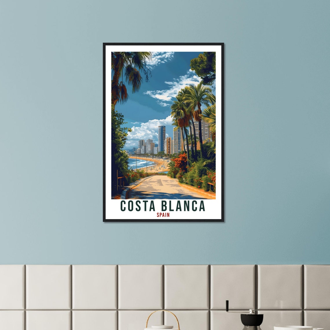 Costa Blanca Spain Palm Beach Promenade Resort Travel Poster - Image 2