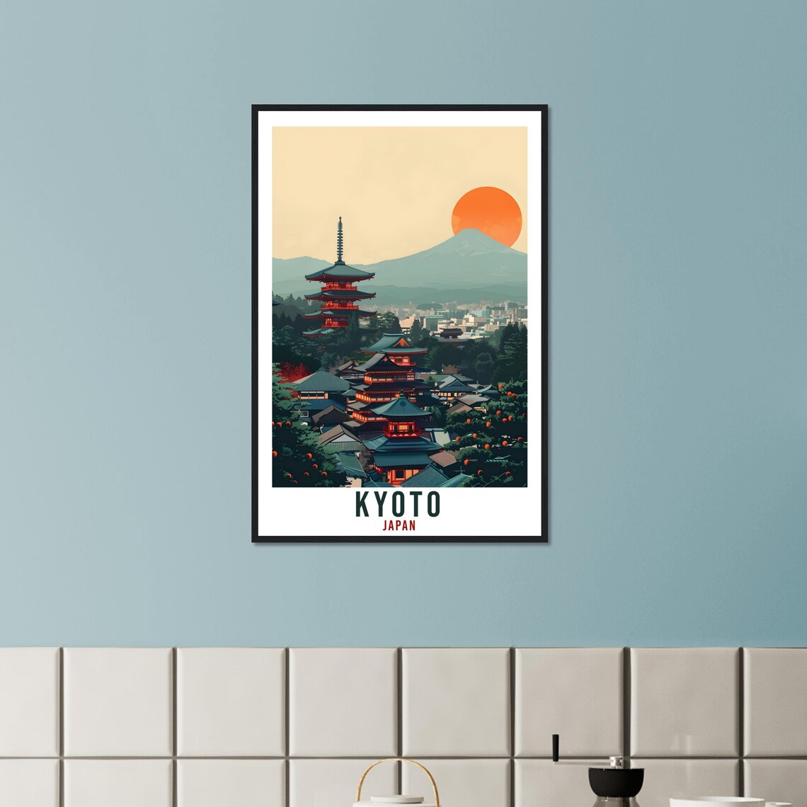 Kyoto Japan Red Pagoda Mount Fuji Sunset Vintage Travel Poster - Image 3