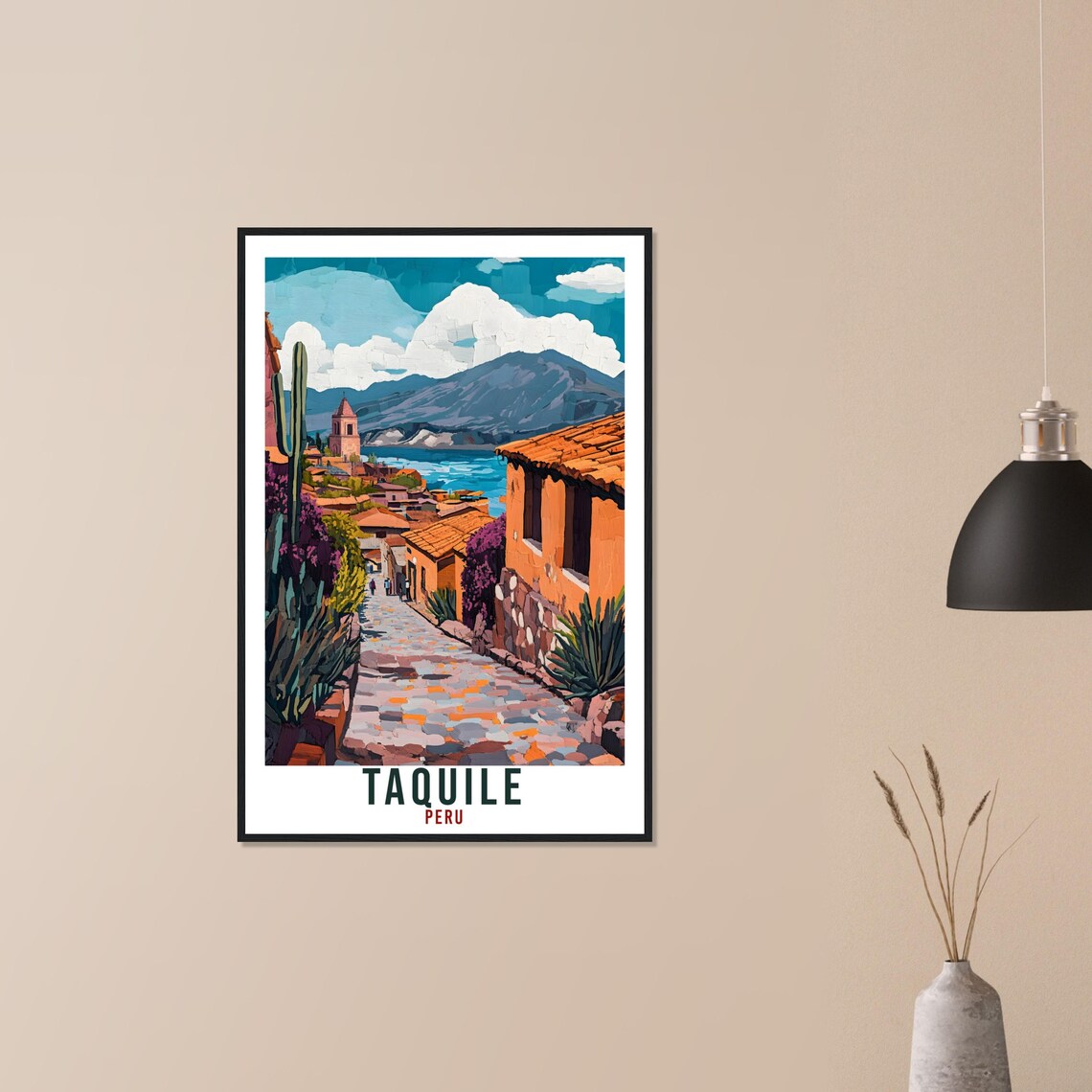 Taquile Peru Cobblestone Street Lake Titicaca Vintage Travel Poster Art - Image 3