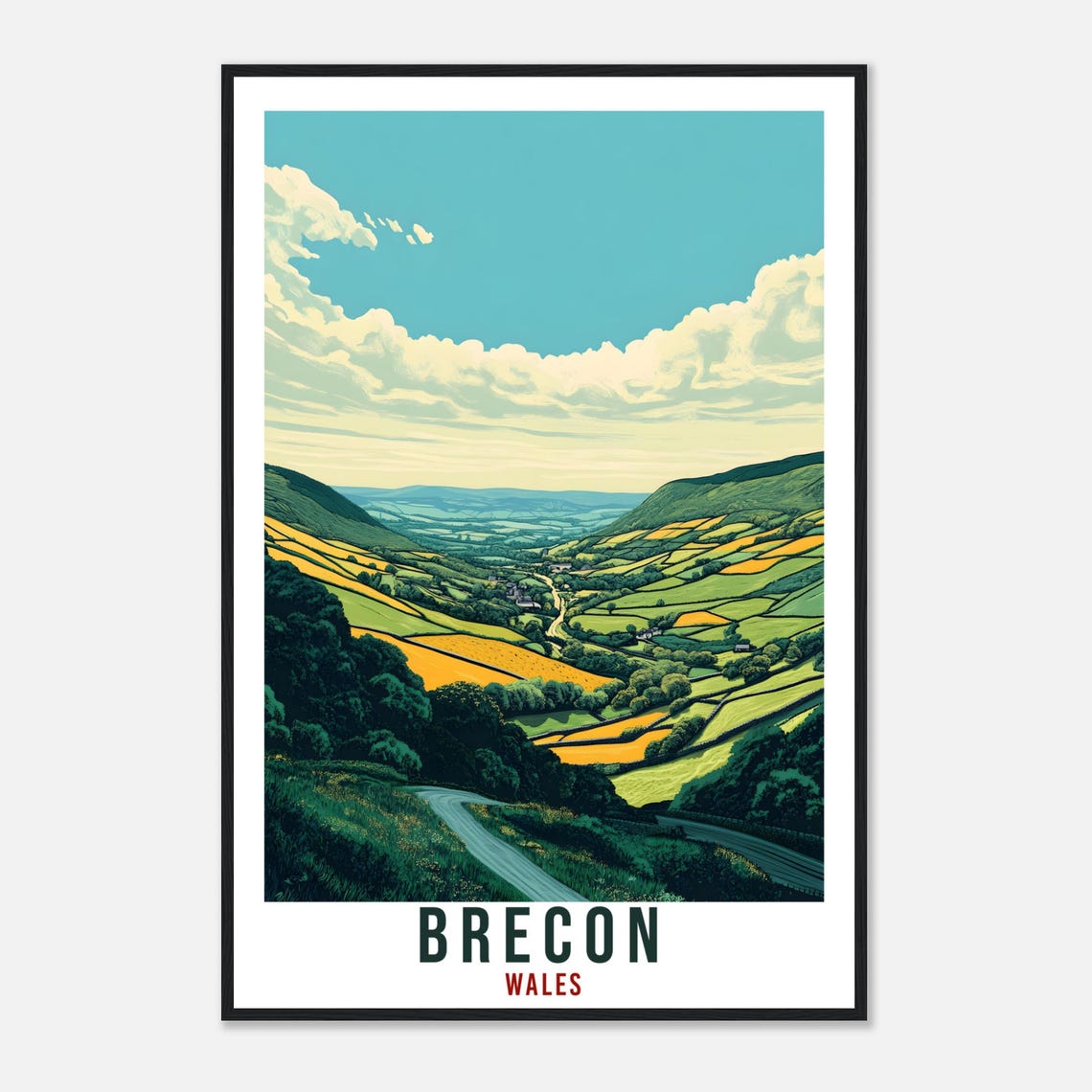 Brecon Wales Green Valley Patchwork Fields Scenic Travel Poster - Image 4