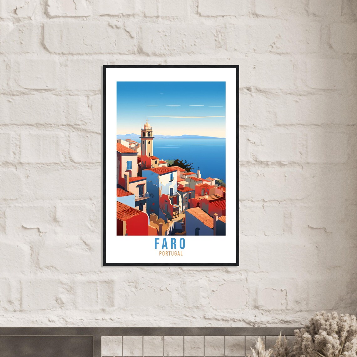 Faro Portugal Hilltop Old Town Bell Tower Blue Sea Travel Poster - Image 2