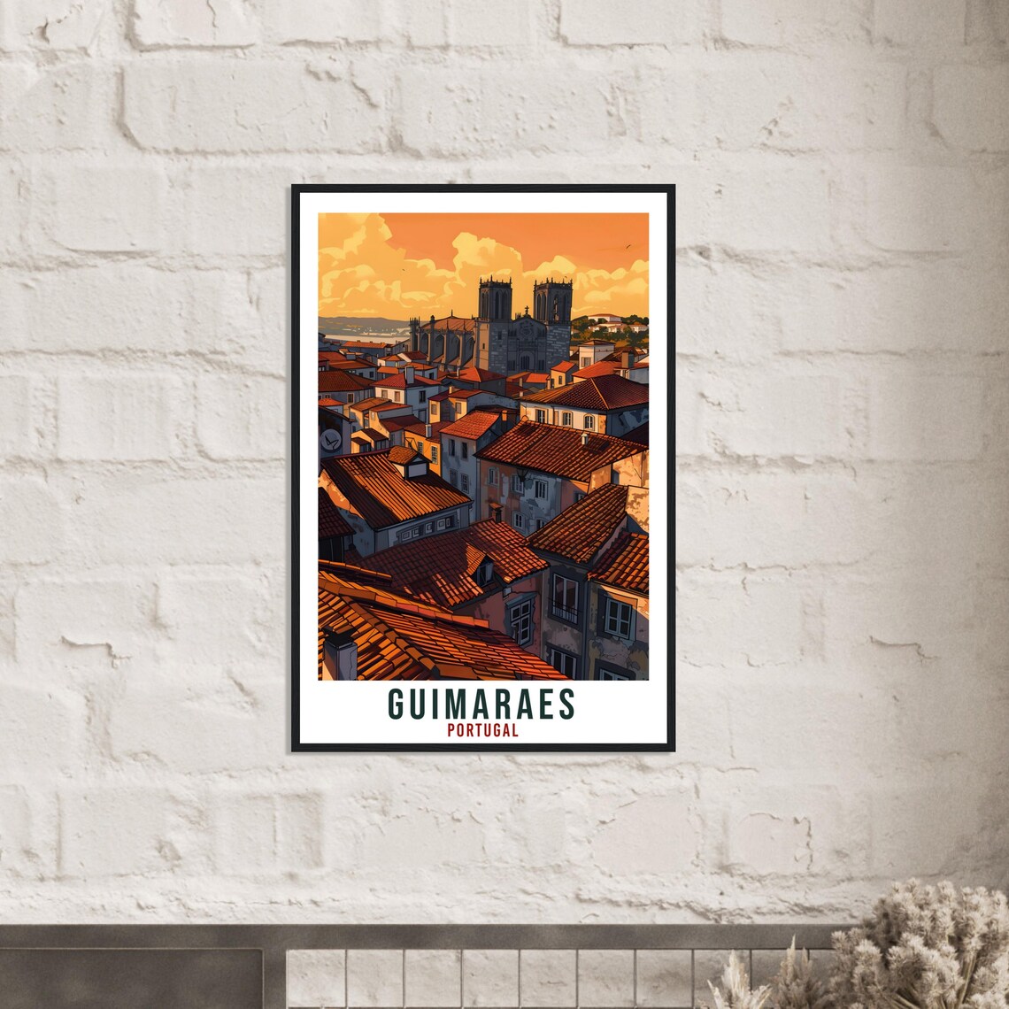 Guimaraes Portugal Sunset Rooftops Cathedral View Travel Poster - Image 2