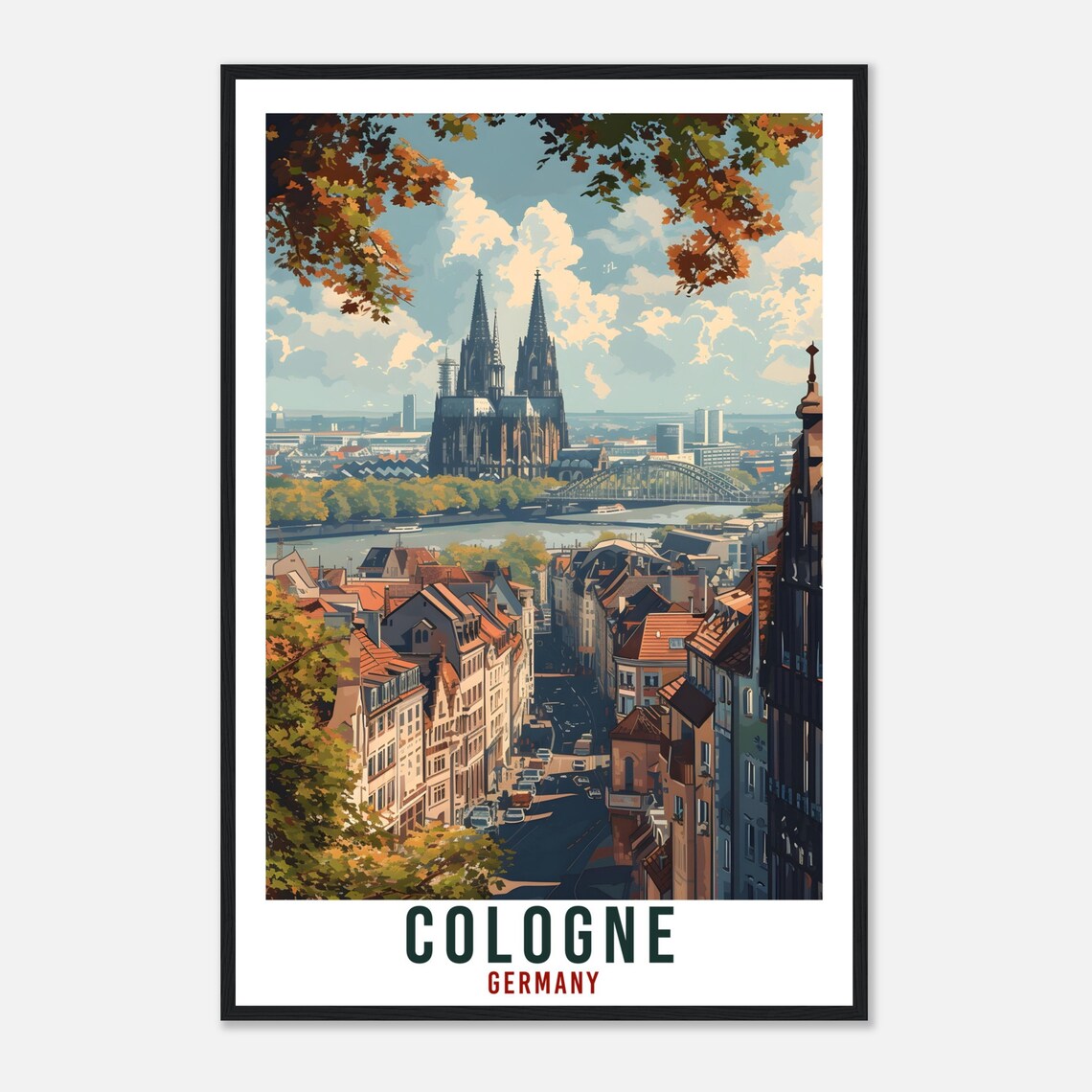 Cologne Germany Cathedral Rhine Bridge Autumn Cityscape Travel Poster - Image 4