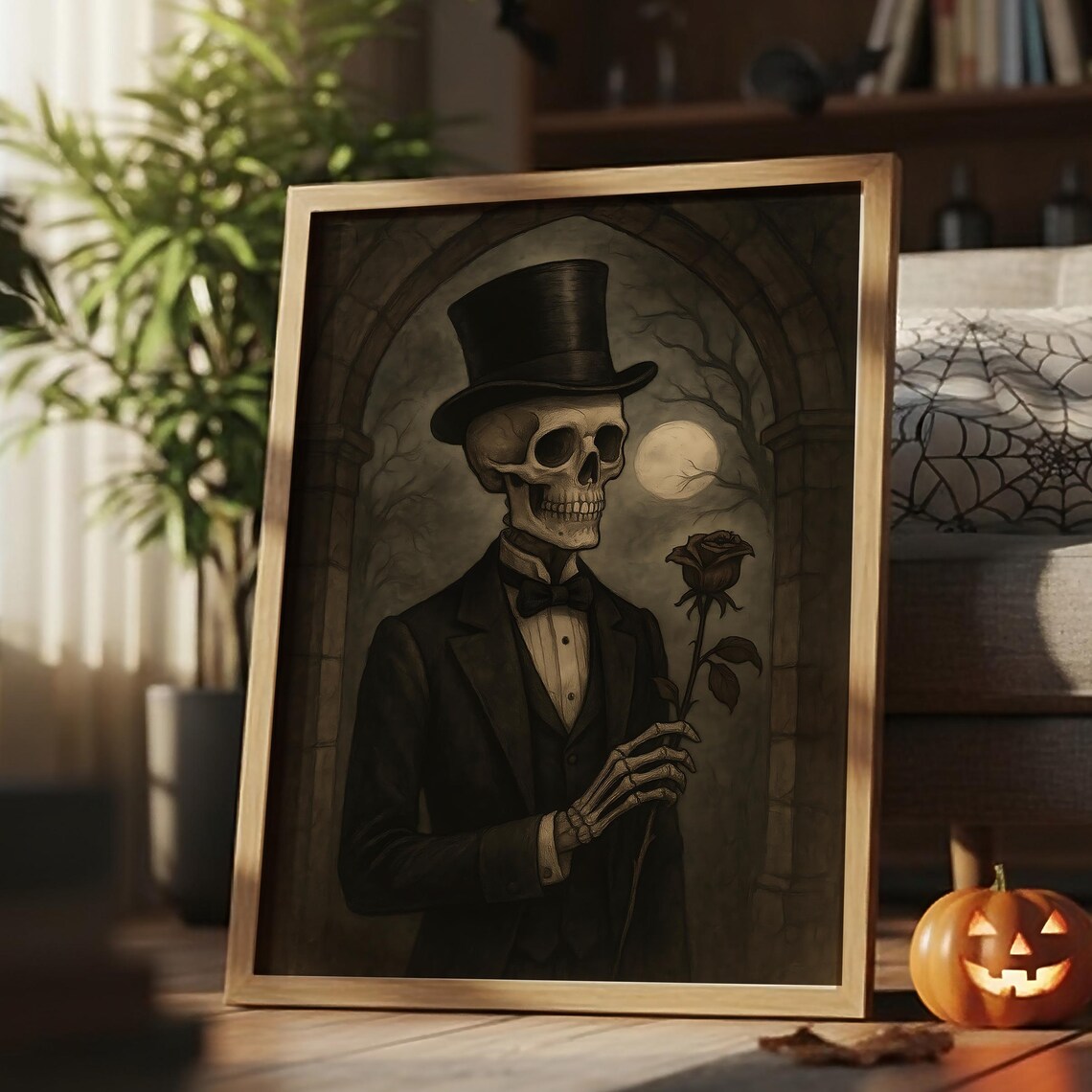 Halloween Gothic Skeleton Poster Print, Victorian