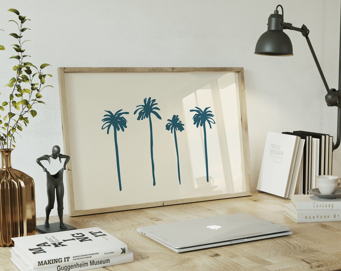 Palm Tree Silhouette Line Art Minimalist Beach Vibe Wall Art Poster