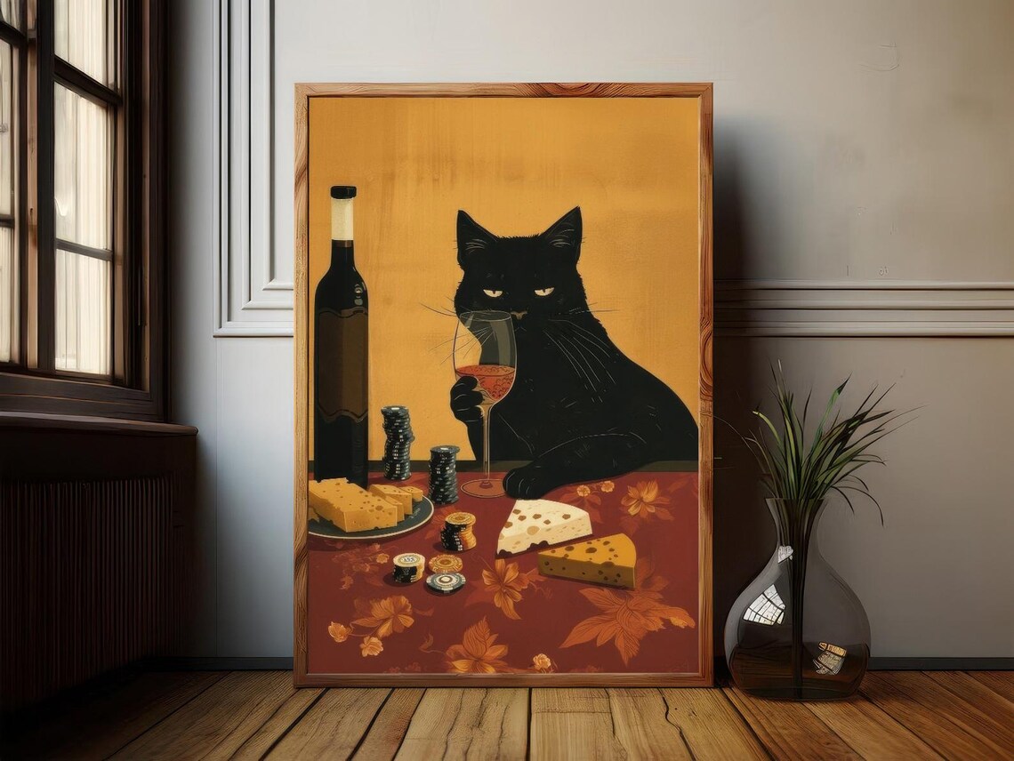 Poker Face Black Cat Art Print, Cat Lover Gift - Image 2