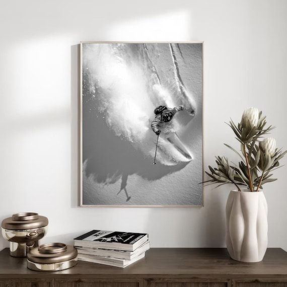 Vintage Skiing Poster, Black and White Art Print