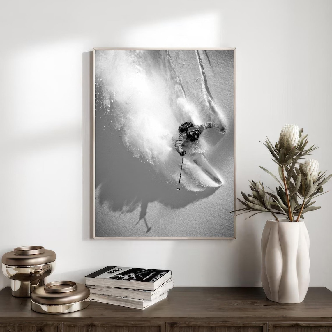 Vintage Skiing Poster, Black and White Art Print