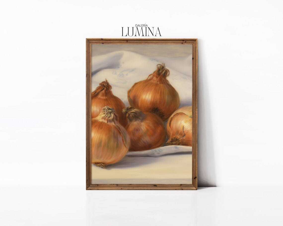 Onions Still Life Painting Rustic Cottage Kitchen Art Print Farmhouse Vegetable Still Life Painting Art Frame Tv Art 458 - Image 3
