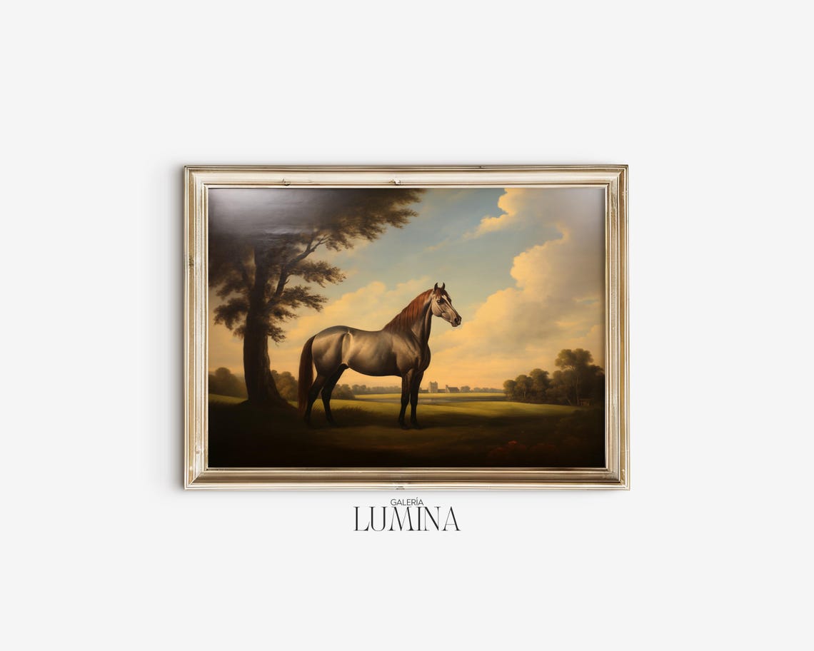 Horse In Landscape Old Oil Painting Renaissance Horse Portrait Art Black Horse In Scenic Field Print Art Frame Tv Art 671 - Image 2