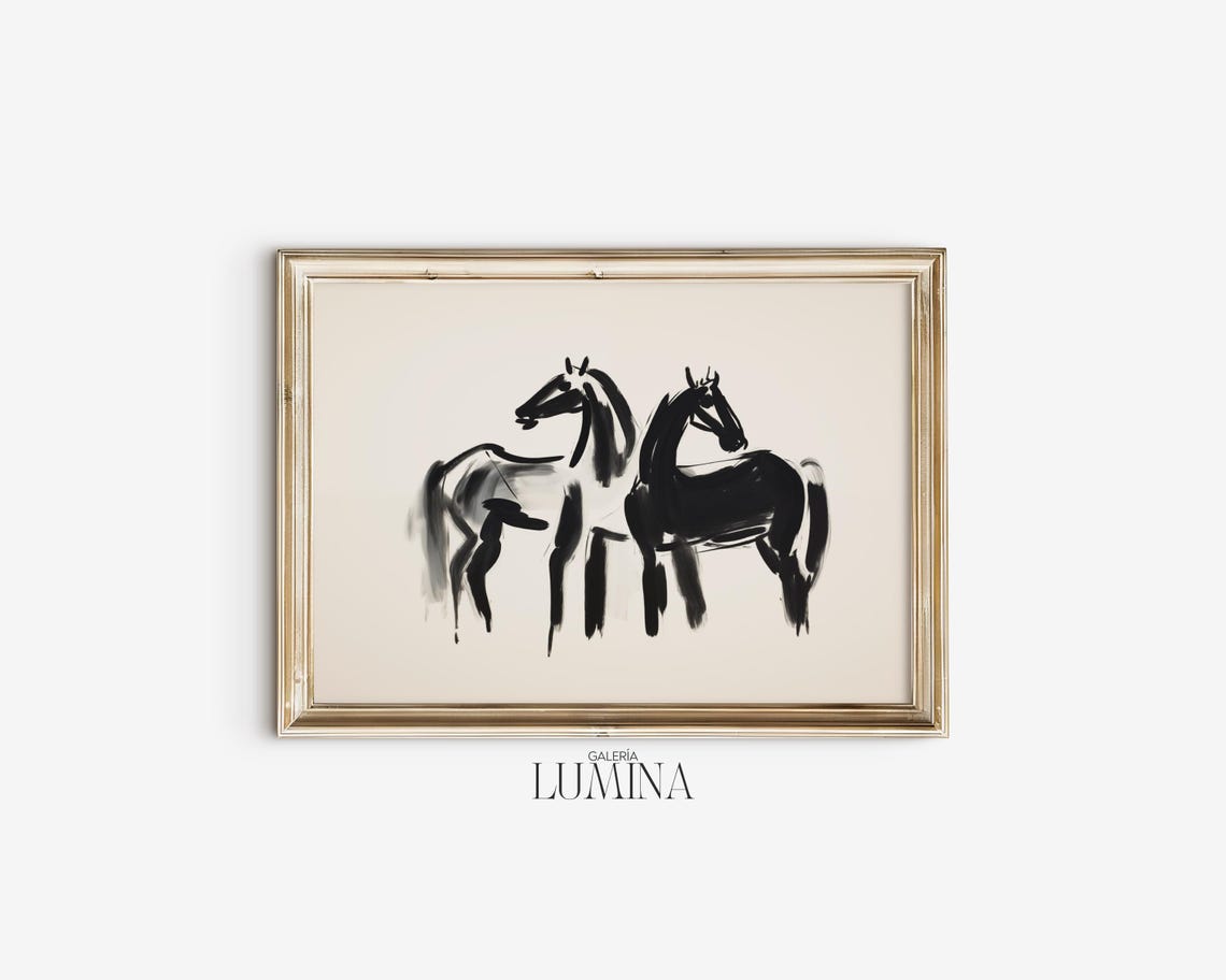 Modern Horse Ink Wash Painting Contemporary Neutral Horse Print Minimalist Abstract Animal Painting Art Frame Tv Art 497 - Image 2